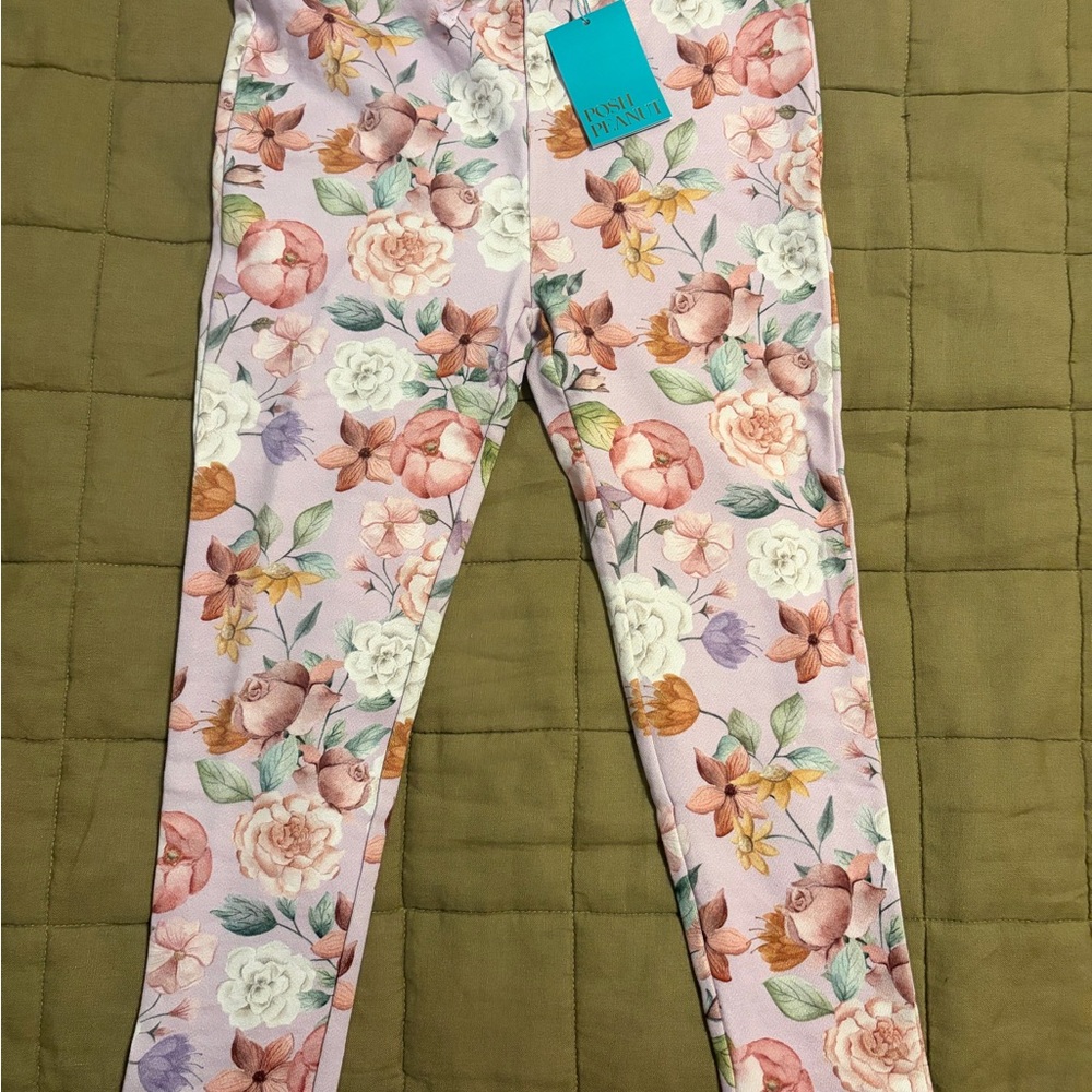 Posh Peanut Pink Floral Kids Leggings